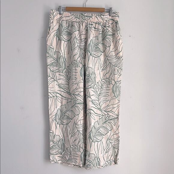 Rachel Zoe 100% linen palm leaf print elastic waist pull on wide leg pants sz 1X - Picture 1 of 7